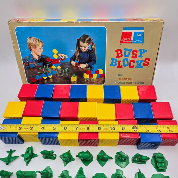 1970s Tupperware ABC Busy Blocks Missing I and R Green Figures Tupper Toys Box - Picture 5 of 16